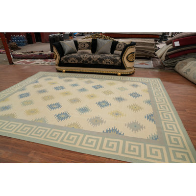 Tapis oriental géométrique à tissage plat kilim Durrie 9 x 12