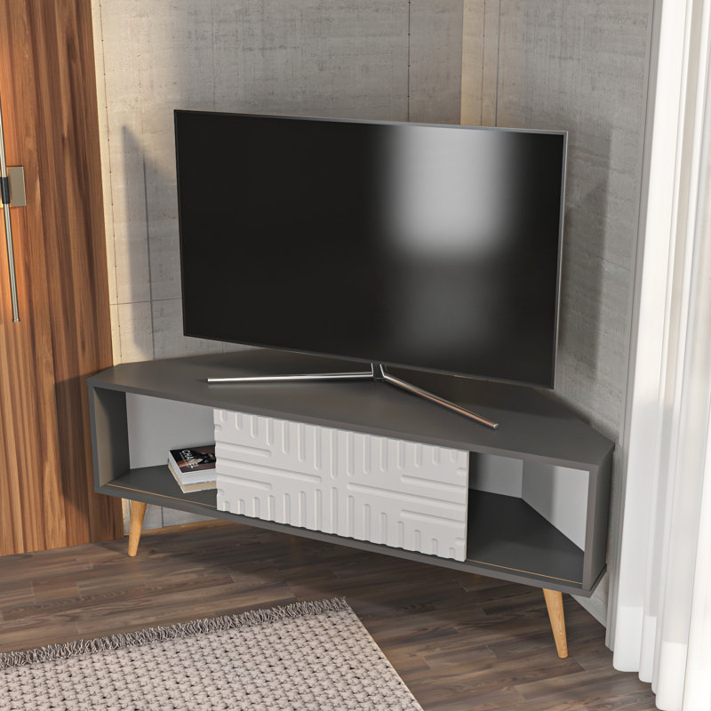 Mora 55 inch Wide Corner TV Stand, Anthracite/White