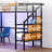 Twin Black Metal Loft Bed With Desk,2 Charging Station,LED Light,Heavy Duty,Staircase,Wardrobe