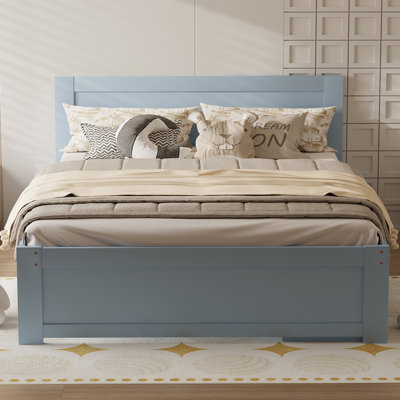 Lit plateforme double avec tiroir et deux tablettes, gris