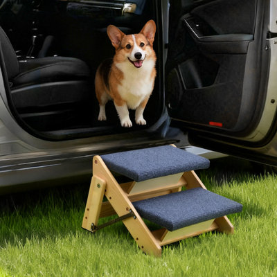 Wood Pet Stairs, 2-Step Dog Stairs for Beds, 110lbs Load Capacity, Sofa & Cars, Floded Flat Design, Stable & Sturdy Cat & Dog Step Ladder for Small Medium Large Older Pet Puppy Essentials