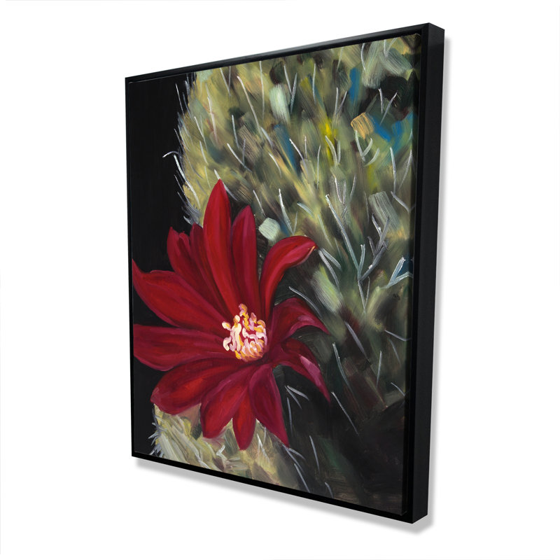 Art sur toile vert, échinopsis, cactus rouge