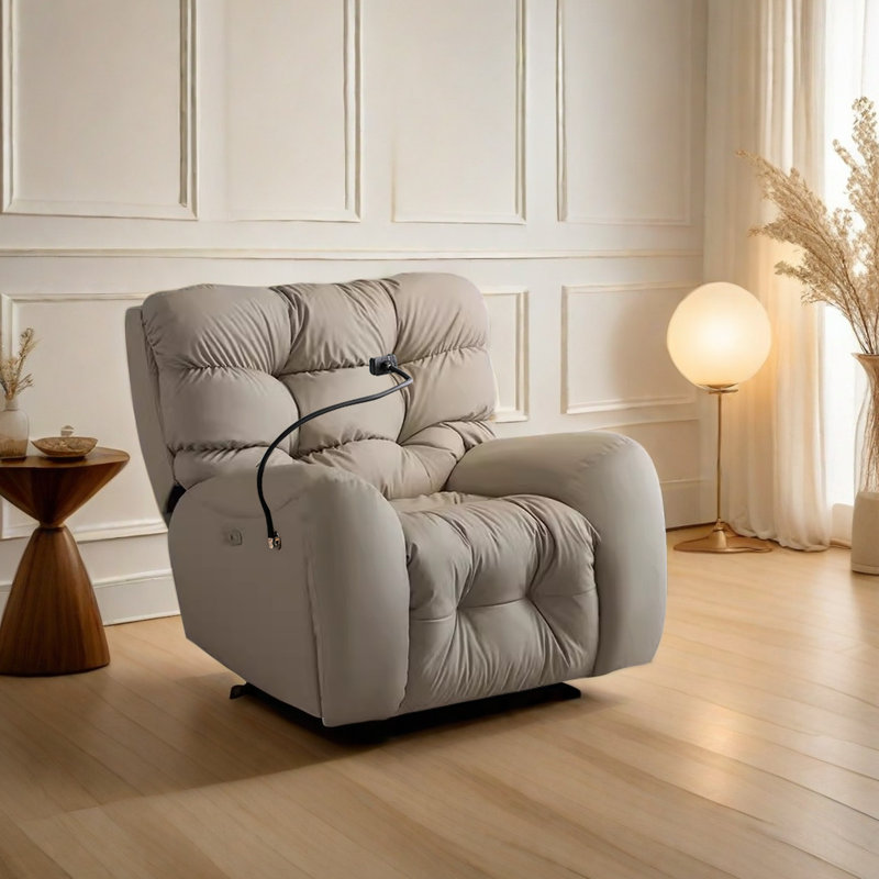 Nikeyshia Faux Leather Swivel Recliner, Light Gray