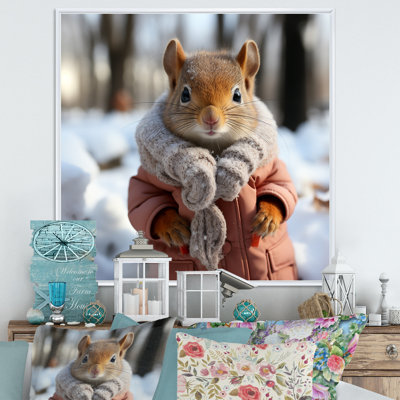 Mignon écureuil avec foulard dans la neige II - écureuil, art mural