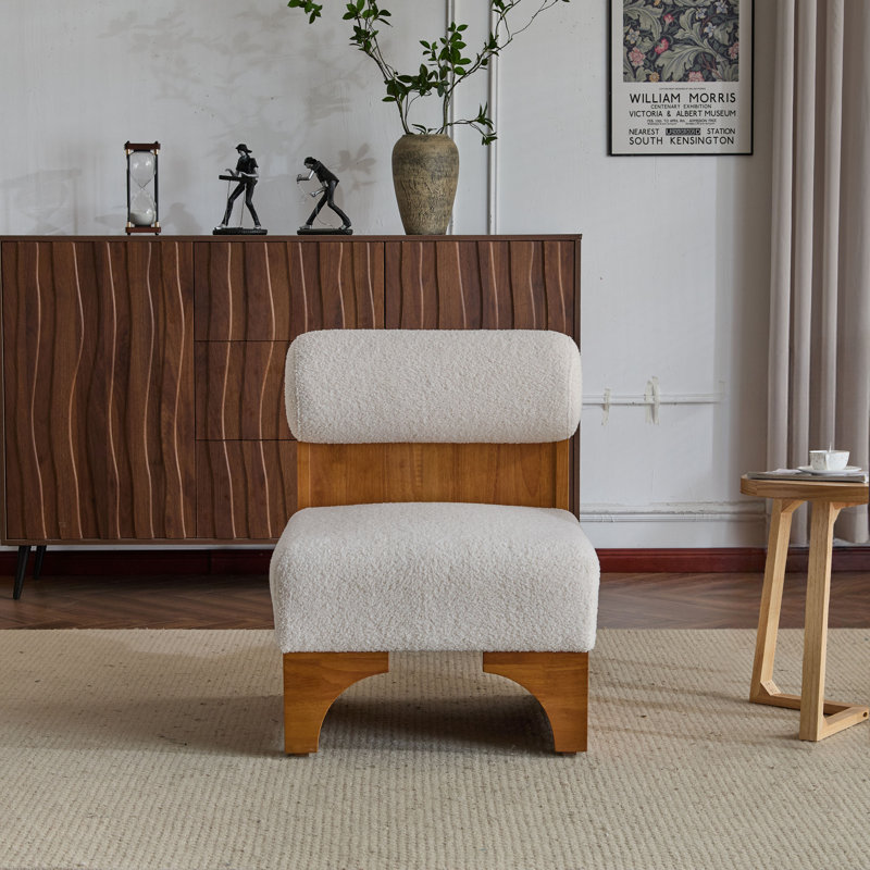 Aundray Modern Accent Chair With Rolled Backrest, Beige Boucle