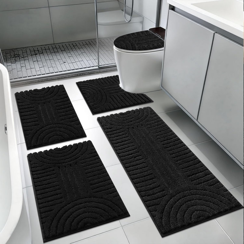Ensemble de tapis de bain en microfibre 5 pièces avec envers antidérapant, Noir