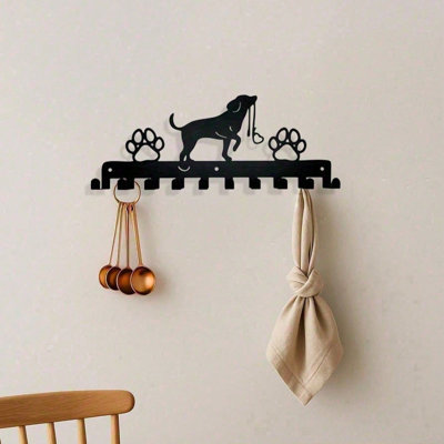 9.84" × 4.13" Dog Hook Wall Organizer, Rustic Metal Entryway Key Holder With Dog-shaped, Farmhouse Coat Rack for Leash & Towel