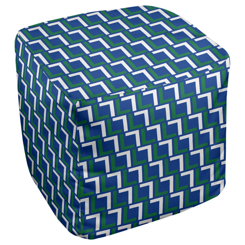 Upholstered Ottoman, Blue/Green/White, 18" H x 18" W x 18" D