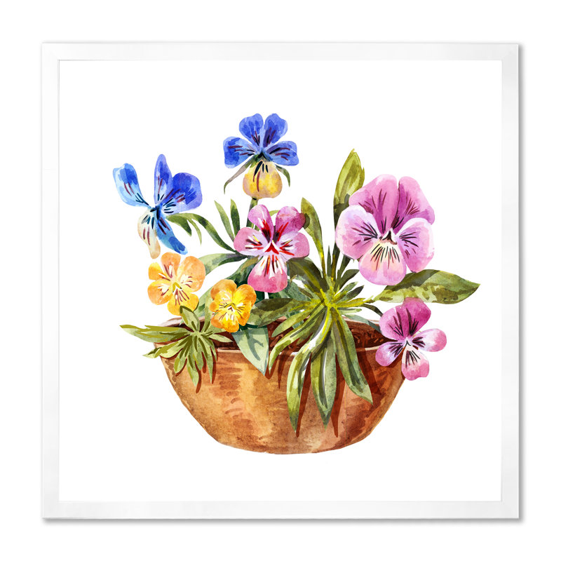 Mauve, rose et bleu, fleurs de violette - sur, H 16 po x l 16 po x P 1 po, Toile blanche avec cadre photo