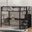 Full Size Metal Loft Bed With Desk, Storage Staircase And Small Wardrobe-106969732