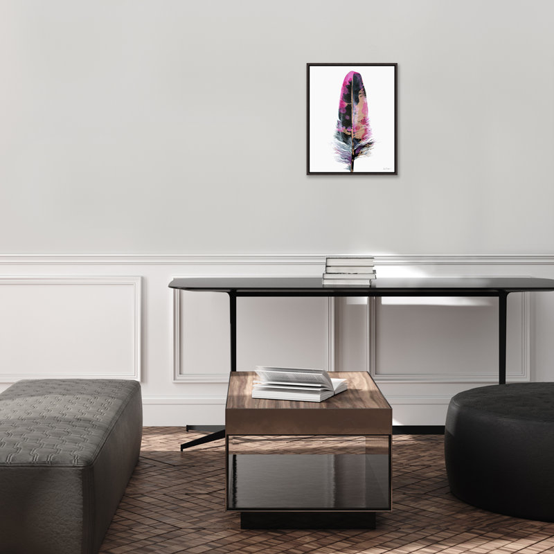 «Feather IV» par Alexander Nikanpour - peinture sur toile à cadre flottant, H 31,75 po x l 25,75 po, Couche de verre
