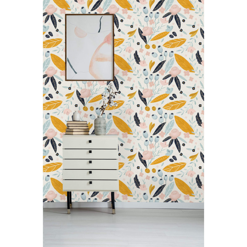 Rouleau de papier peint à fleurs, L 10,42 pi x l 25 po