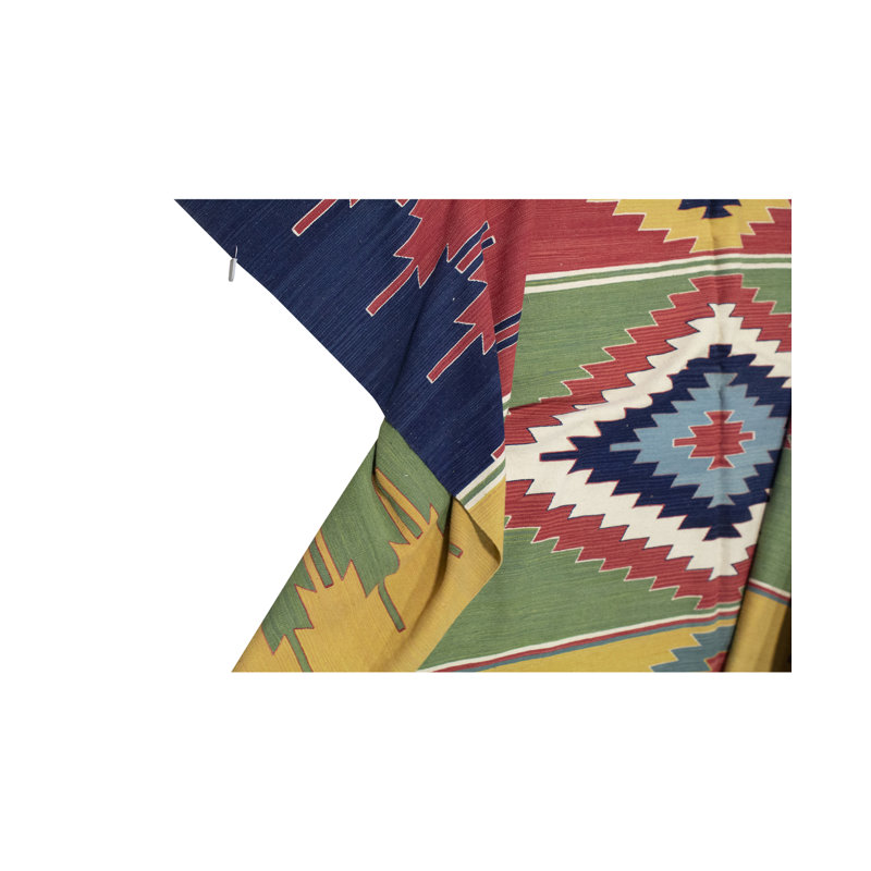 Hand-Knotted Wool Southwestern Area Rug in Red/Blue/Green/Yellow