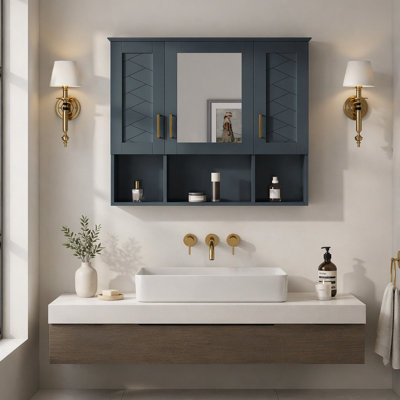 Armoire à pharmacie murale 35 pouces 2-en-1 avec tablettes réglables et portes à fermeture douce, miroir haute définition avec rangement pour meuble-lavabo