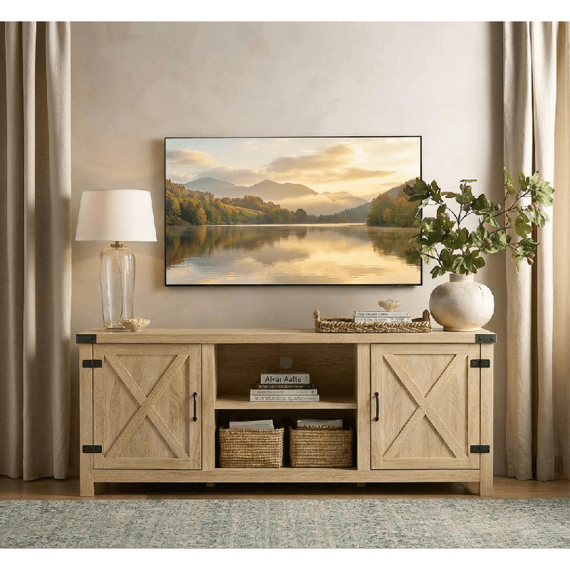 58'' Barn Door Style Media Console, Oak