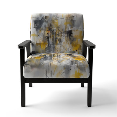 Yellow and Grey Beyond The Canvas I - Upholstered Contemporary Arm Chair, Yellow Accent Chair