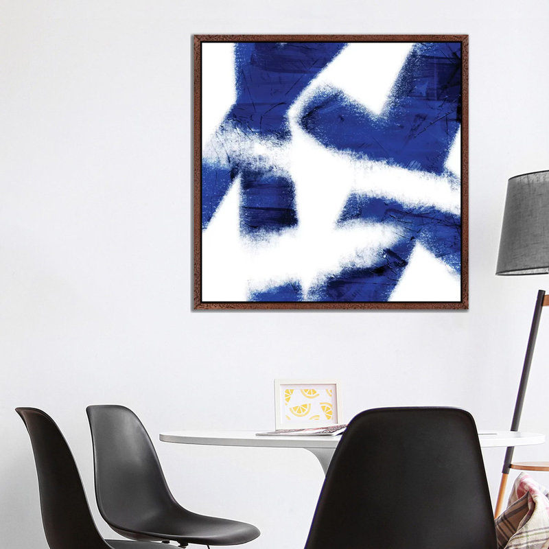 Indigo Prophecy III by Marcus Prime - Painting on Canvas, Classic Brown Wood Framed, 93.98cm H x 93.98cm W x 3.81cm D