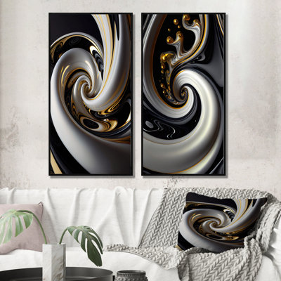 "Vitrail doré noir et blanc III", 2 pièces sur toile