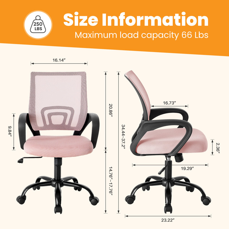 Set Of 2 Adjustable Office Chair With 360°Rotation, Height And Tilt Control,Gray, Pink