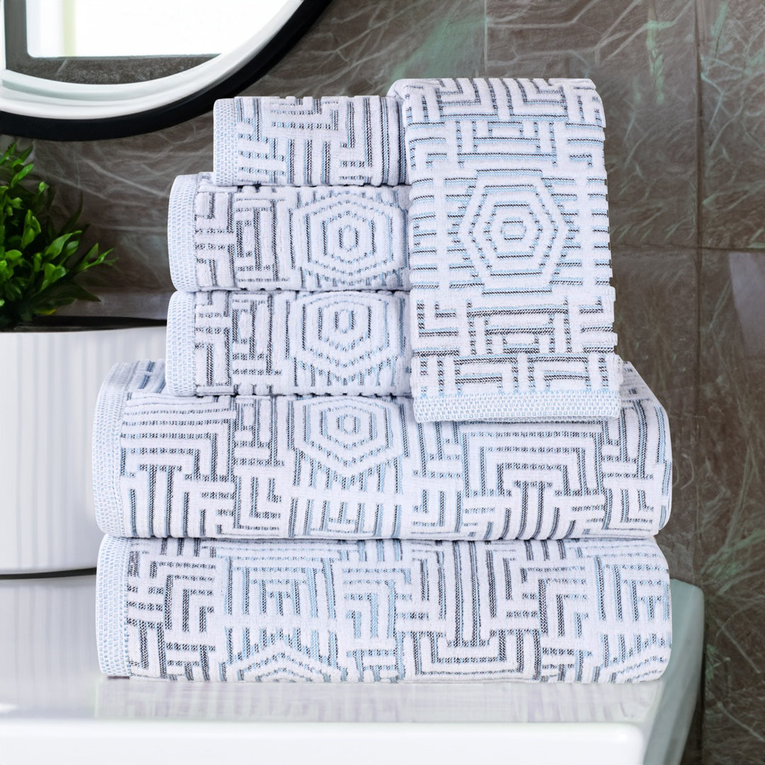 Cotton Modern Geometric Jacquard Soft Highly-Absorbent Assorted 6 Piece Bathroom Towel Set Latitude Run® 