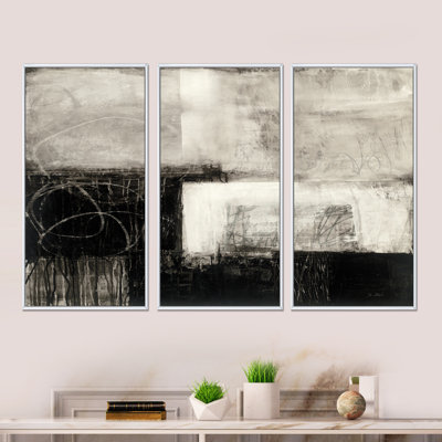 «A Geometric Day II - Mid-Century», ensemble d'art mural moderne sur toile encadrée