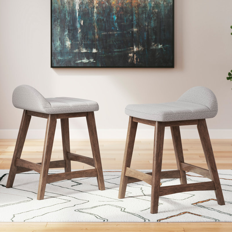 Munana Upholstered Counter Stool with Solid Wood Frame, Light Gray