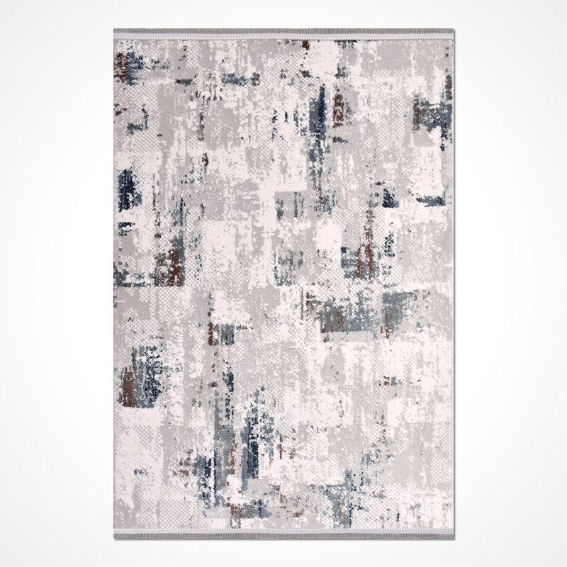 Tapis moderne / abstrait beige lavable à la machine antidérapant, Rectangle 4 pi x 7 pi 3 po