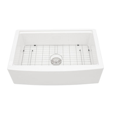 White Farmhouse Sink Workstation - 33 Inch White Ceramic Single Bowl Farm Kitchen Sink