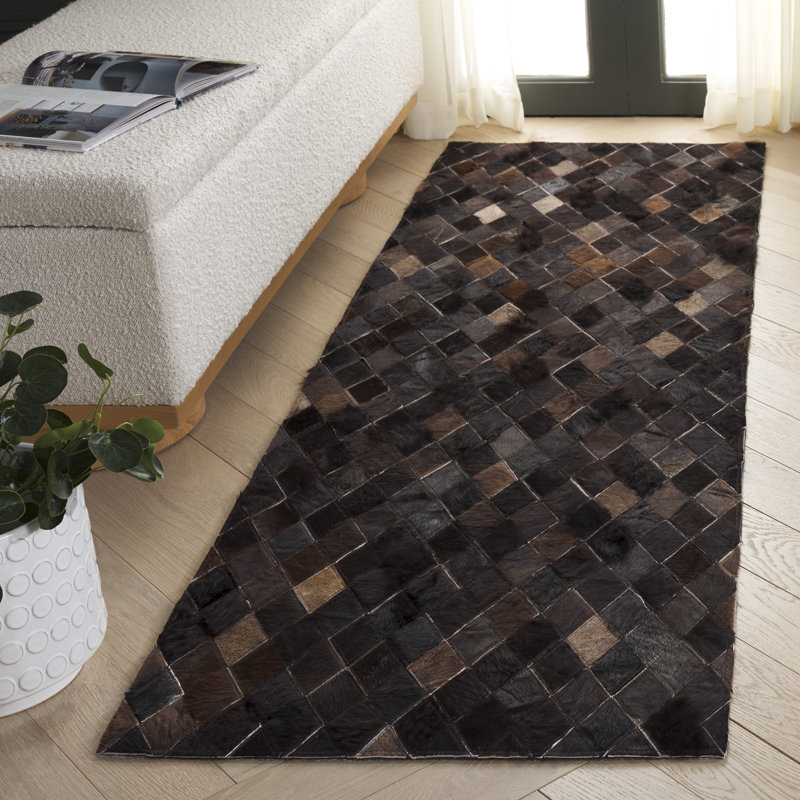 Schaible Hand Woven Leather Geometric Rug, Runner 2'3" x 7'