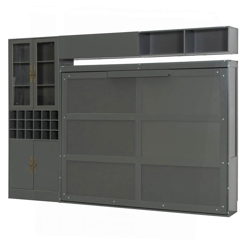 Grand lit escamotable mural avec canapé, tablettes USB et lumière, gris, Grand lit, Gris