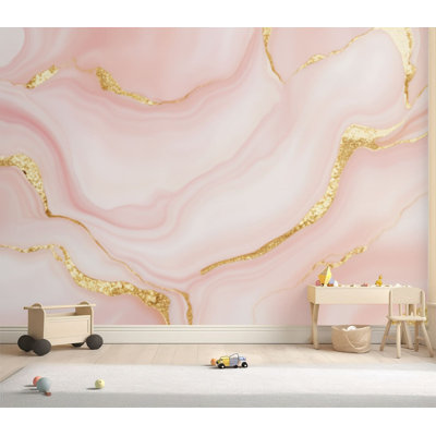 Papier peint adhésif mural auto-adhésif en marbre rose et or rose amovible pour salle de séjour H 69 po x l 96 po