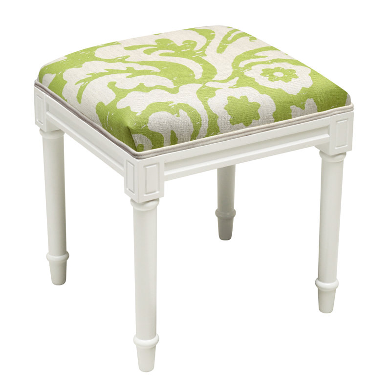 Tabouret de coiffeuse en bois massif, Blanc / Vert Chartreuse