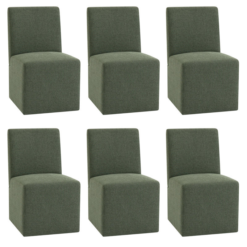 Chaise de salle à manger latérale rembourrée à dossier haut avec roulettes (ensemble de 6), 6, Vert