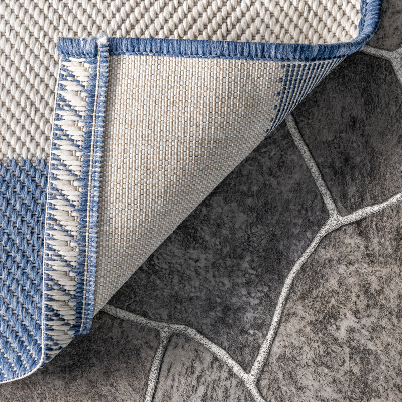 Tapis rayé bleu intérieur / extérieur Robert, Tapis de couloir 2 pi x 8 pi