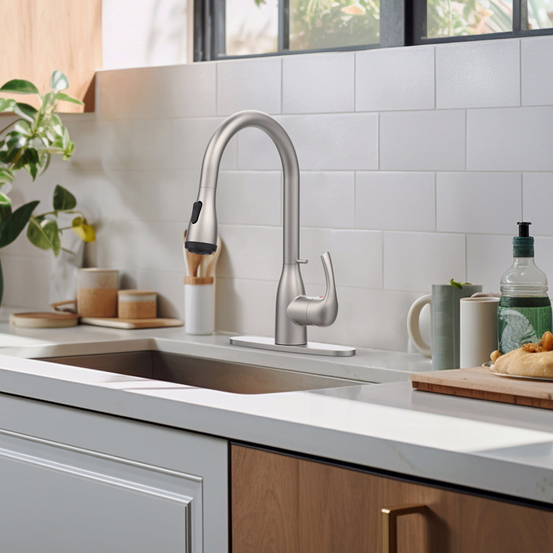 Kitchen Faucet With Pull Down Sprayer And 4 Spraying Modes  Commercial 1 Or 3 Hole Kitchen Faucets With Locking Buckle
