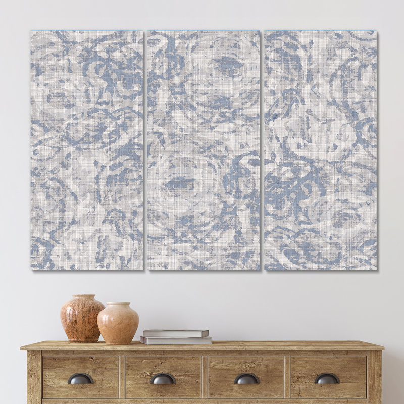 Vintage Blue Farmhouse Flower IV - Modern Canvas Wall Art Print, 28" H x 36" W x 1" D