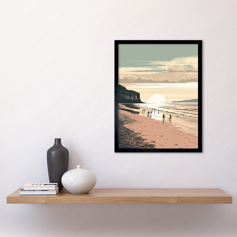 Crouch Dog Walks On The Beach Sunset Coastal Landscape - Single Picture Frame Print