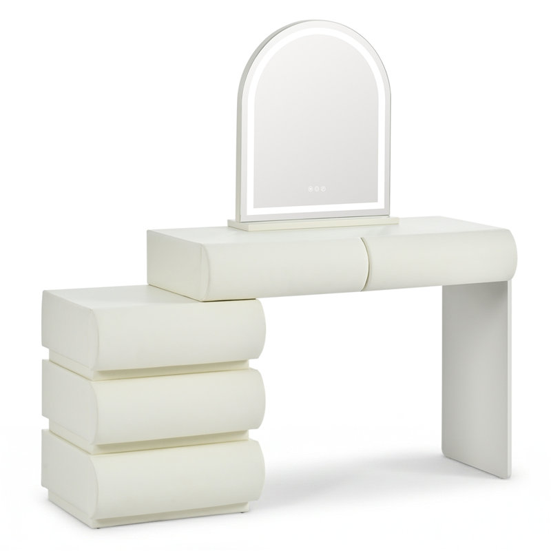 Coiffeuse 2-en-1 de luxe avec finition en cuir