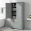 Large armoire de rangement pour salle de bain, armoire de rangement autoportante avec deux tiroirs et tablette réglable, panneau de fibres à densité moyenne avec finition peinte