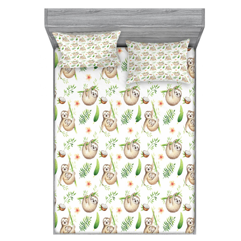 Microfiber Floral Sheet Set, Full Sheet Set with Fitted Sheet