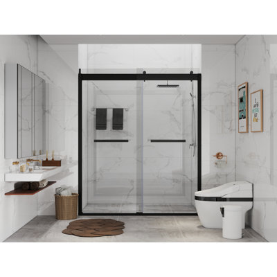 Jenbely 56" - 60" W x 72" H Double Sliding Semi-Frameless Shower Door with 1/4"(6mm) Explosion-Proof Tempered Glass