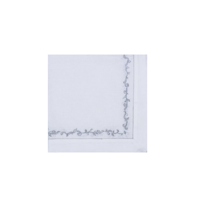 Wave Embroidered Linen Napkin, White/Silver