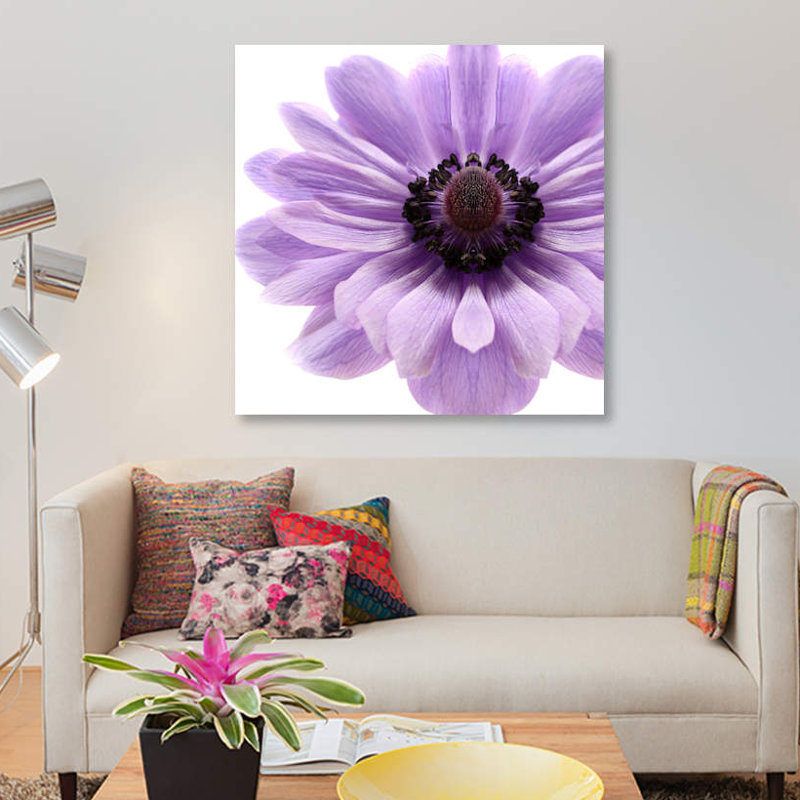 Impression sur toile pâle lilas anemone, H 12 po x l 12 po x P 1,5 po, Toile tendue, Pas de tapis