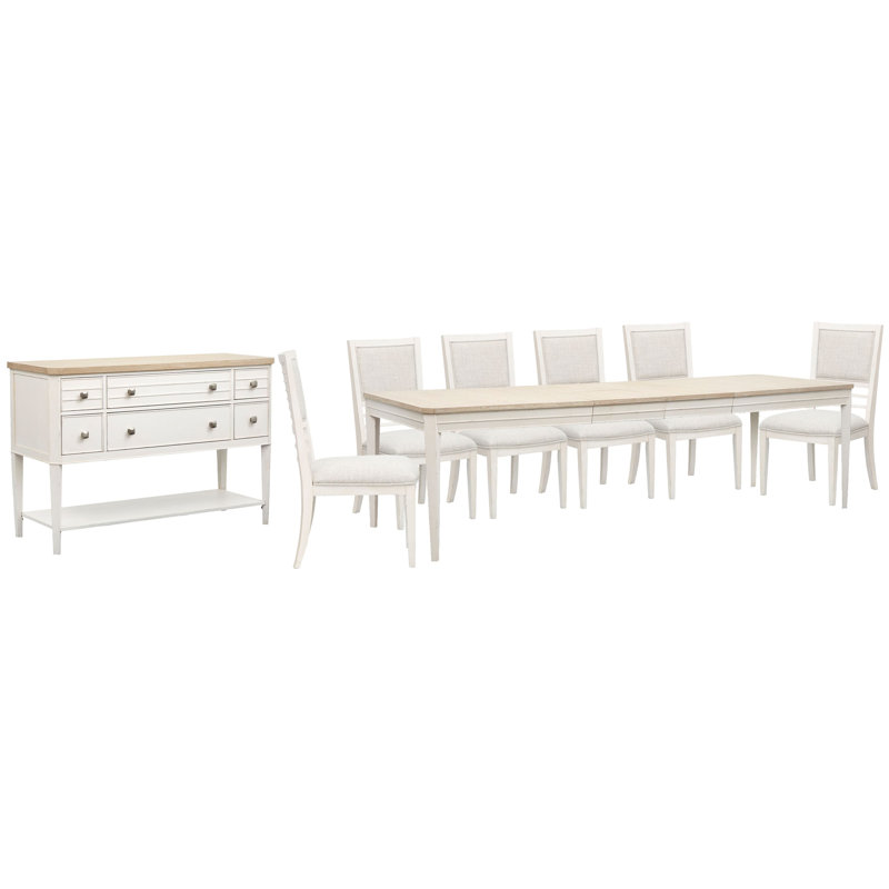 Extendable Rectangular Dining Table With 6 Side Chairs And Sideboard, 8 Pieces: Table, 6 Chairs, Sideboard