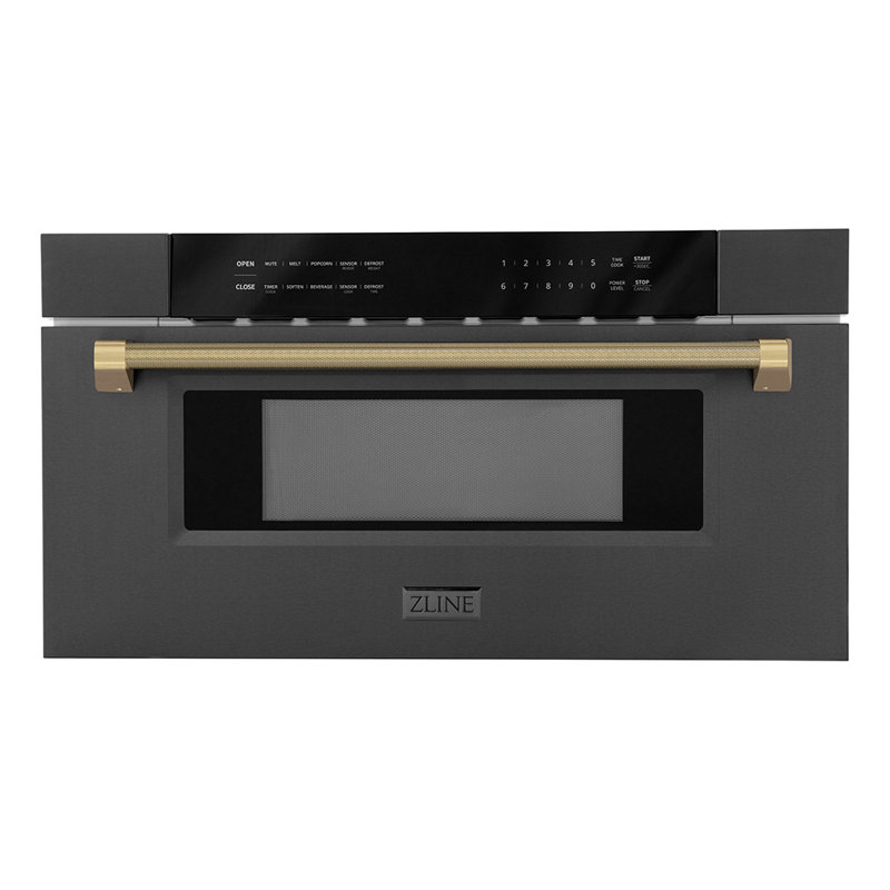 ZLINE Autograph 30 in. Microwave Drawer in Stainless Steel and Polished Nickel Helix Handle, Black/Champagne Bronze