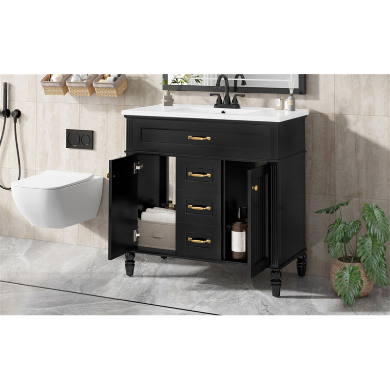 Meuble-lavabo 36 po avec lavabo, Noir