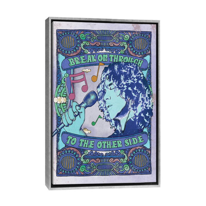 Jim Morrison Break on Through Blue - publicité imprimée, Aucun mat, H 48 po x l 32 po x P 1,5 po, Toile avec cadre argenté