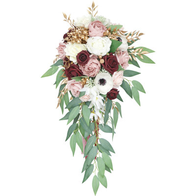 Bridal Bouquets For Bride, Artificial Flowers Bridal Bouquet Cascading Wedding Bouquets For Bride For Wedding Ceremony And Anniversary