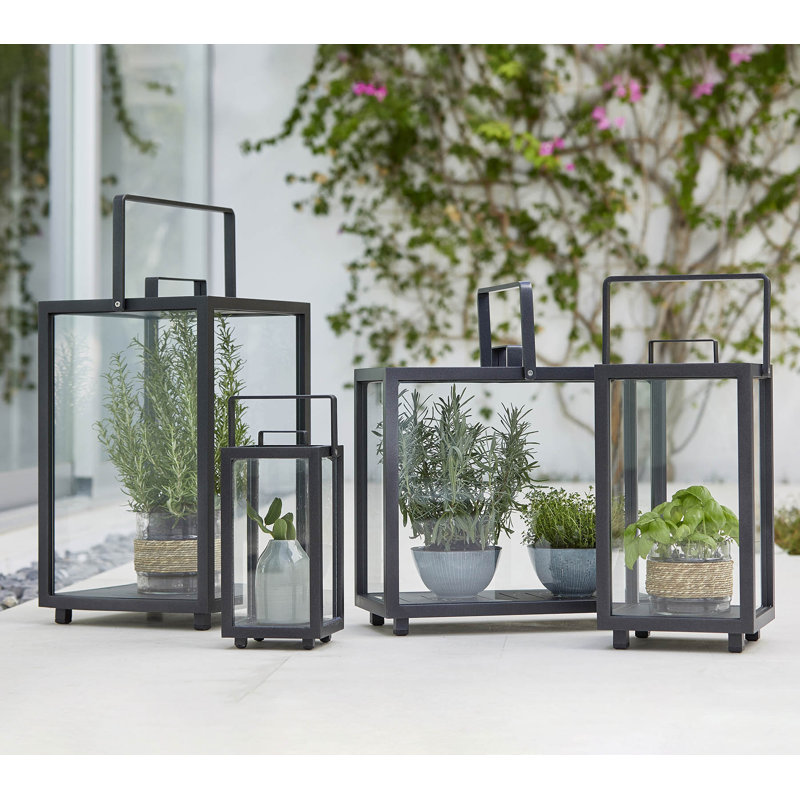 Lighthouse Aluminum/Glass Floor Lantern, Lava Gray, 21.3" H x 13" W x 13" D
