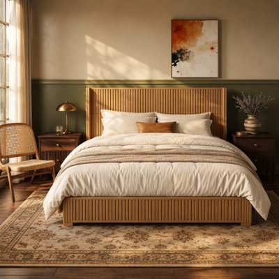 Wood Platform Bed Frame with Headboard